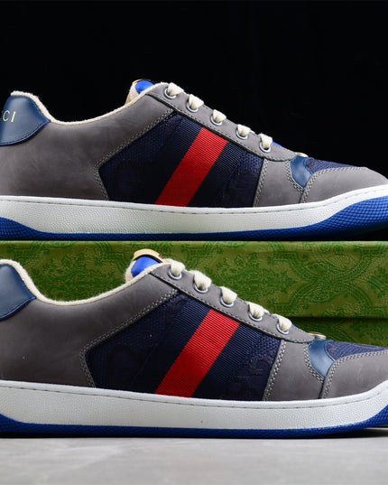 Gucci GG Navy Sneaker with Red-Blue Web Stripe