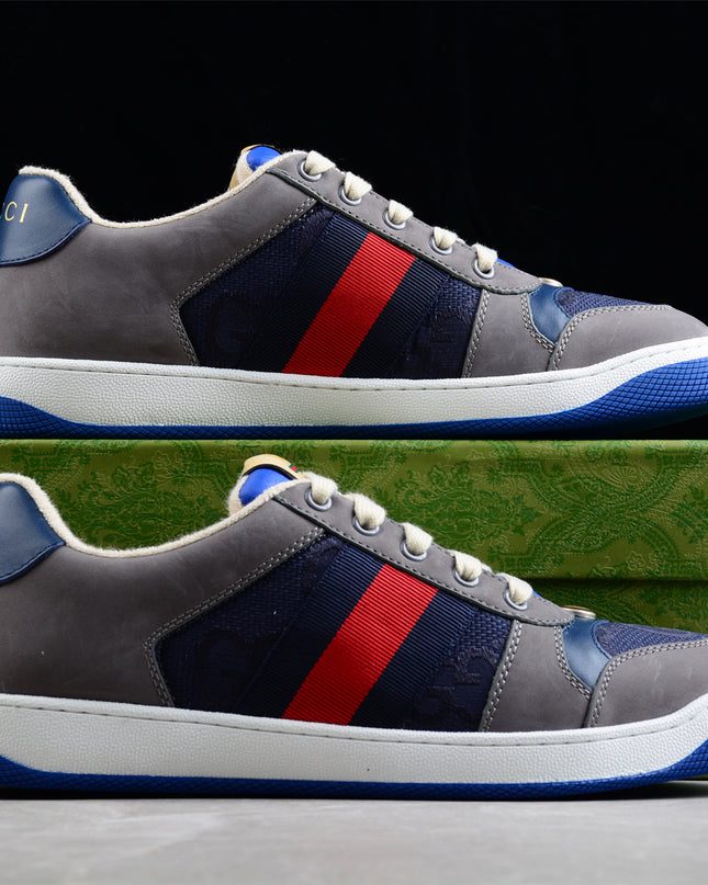 Gucci GG Navy Sneaker with Red-Blue Web Stripe