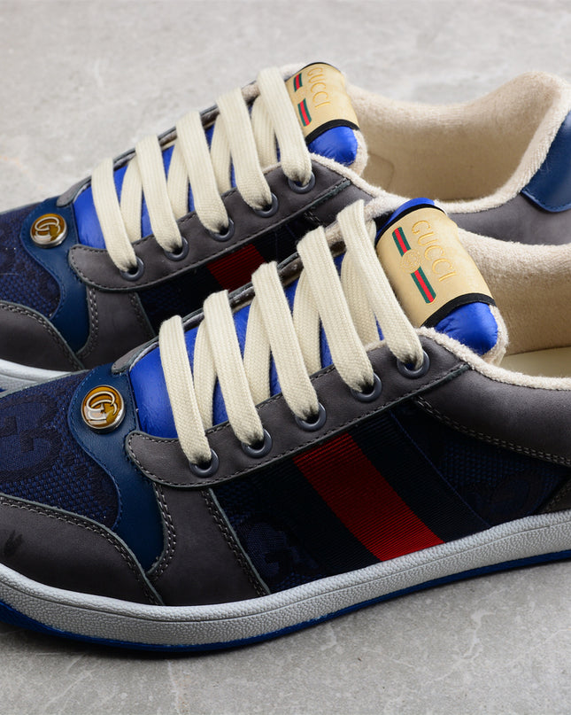 Gucci GG Navy Sneaker with Red-Blue Web Stripe