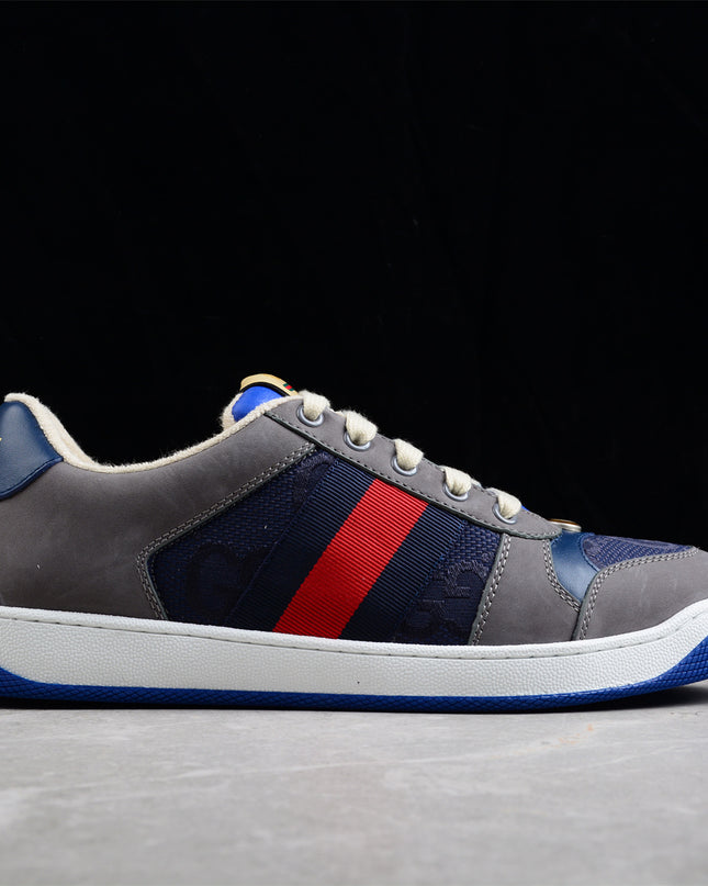 Gucci GG Navy Sneaker with Red-Blue Web Stripe