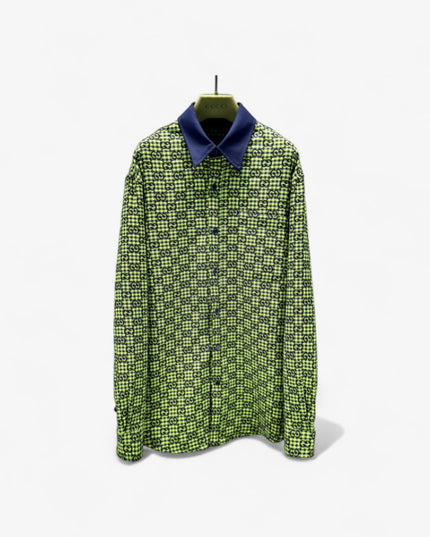 Gucci GG Neon Jacquard Bowling Shirt with Contrasting Collar
