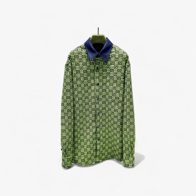 Gucci GG Neon Jacquard Bowling Shirt with Contrasting Collar