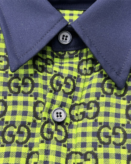 Gucci GG Neon Jacquard Bowling Shirt with Contrasting Collar