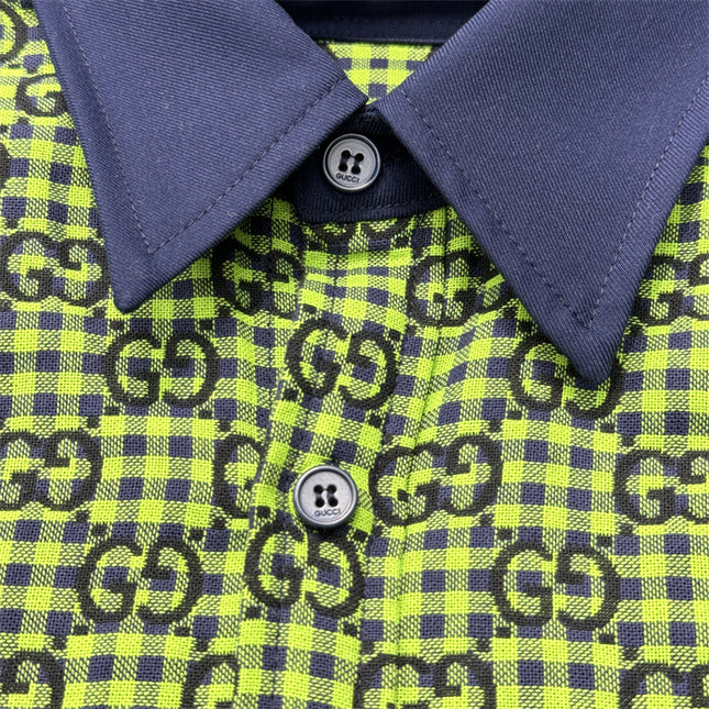 Gucci GG Neon Jacquard Bowling Shirt with Contrasting Collar