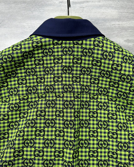 Gucci GG Neon Jacquard Bowling Shirt with Contrasting Collar