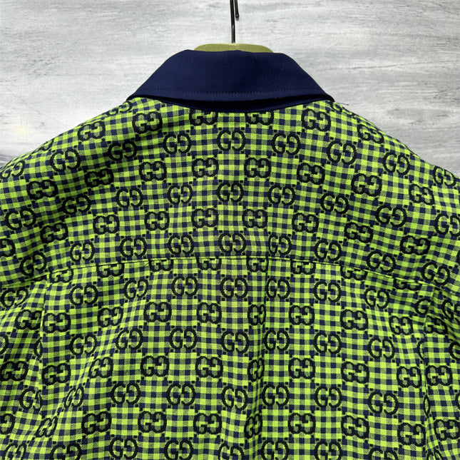 Gucci GG Neon Jacquard Bowling Shirt with Contrasting Collar