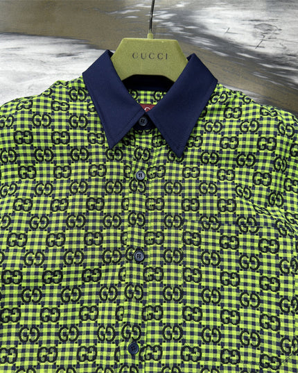 Gucci GG Neon Jacquard Bowling Shirt with Contrasting Collar