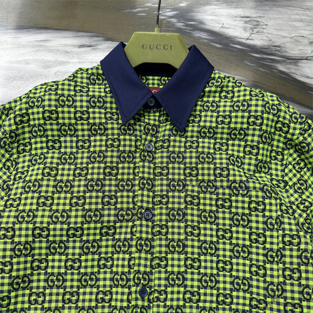 Gucci GG Neon Jacquard Bowling Shirt with Contrasting Collar