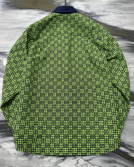 Gucci GG Neon Jacquard Bowling Shirt with Contrasting Collar
