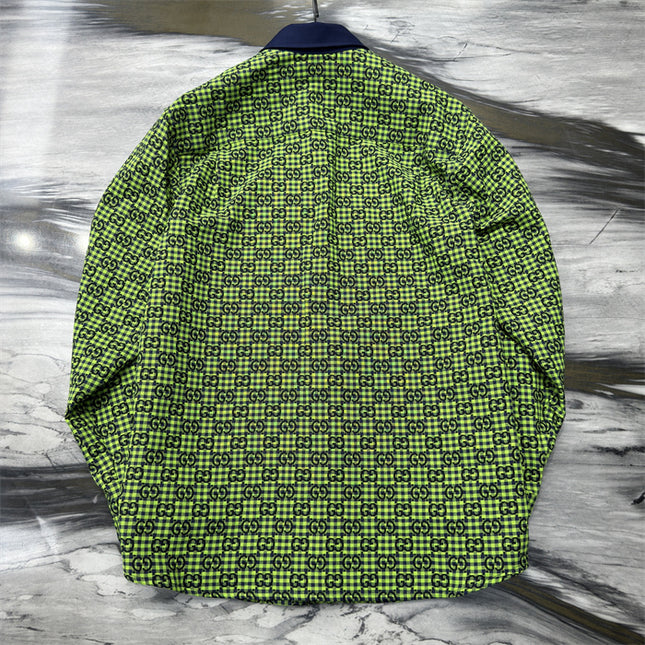 Gucci GG Neon Jacquard Bowling Shirt with Contrasting Collar