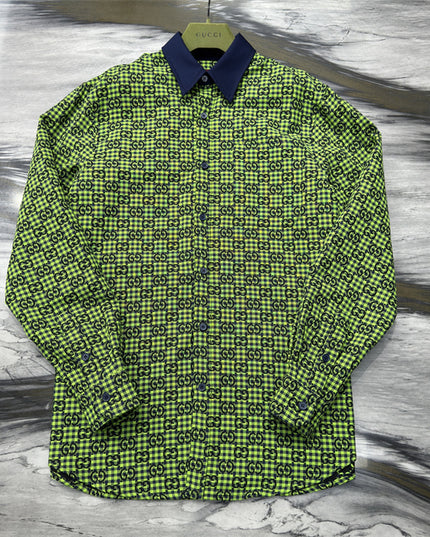 Gucci GG Neon Jacquard Bowling Shirt with Contrasting Collar