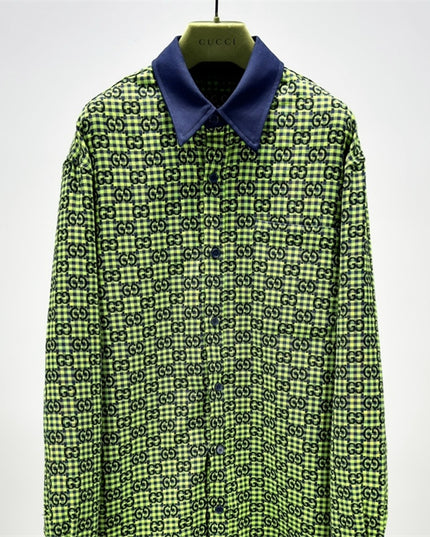 Gucci GG Neon Jacquard Bowling Shirt with Contrasting Collar