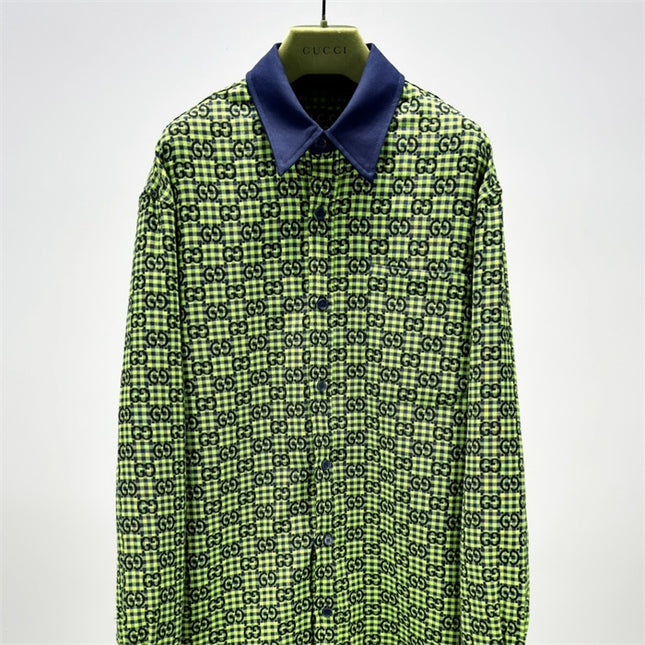 Gucci GG Neon Jacquard Bowling Shirt with Contrasting Collar