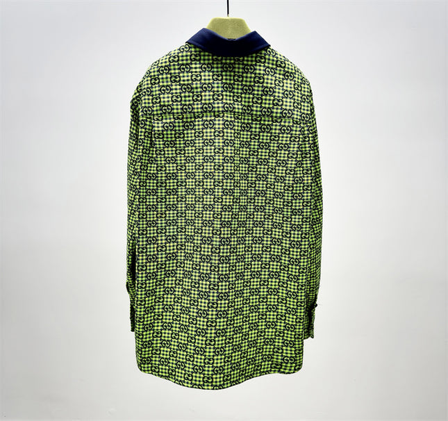 Gucci GG Neon Jacquard Bowling Shirt with Contrasting Collar