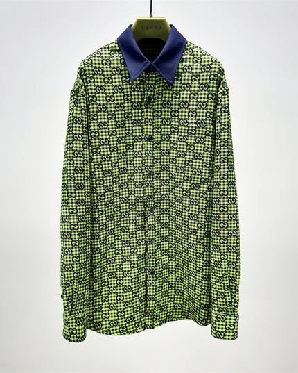 Gucci GG Neon Jacquard Bowling Shirt with Contrasting Collar