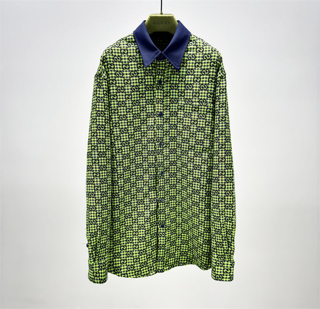 Gucci GG Neon Jacquard Bowling Shirt with Contrasting Collar