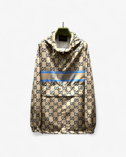Gucci GG Nylon Logo Windbreaker Jacket – Beige/Blue