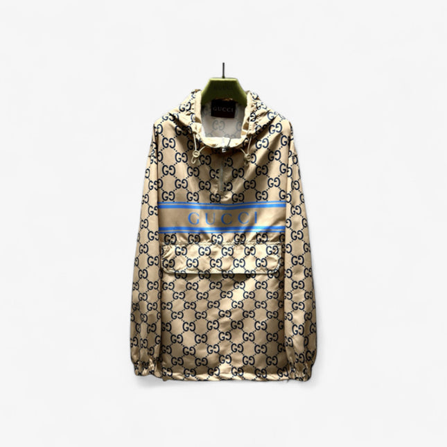 Gucci GG Nylon Logo Windbreaker Jacket – Beige/Blue