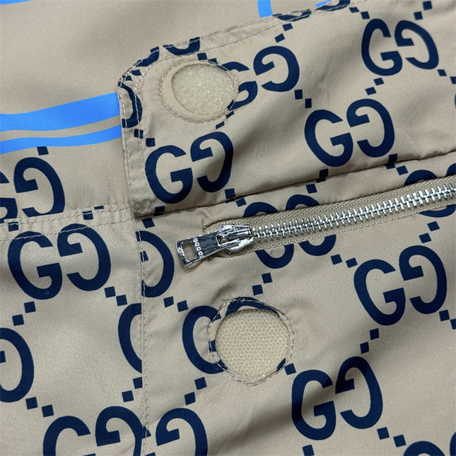 Gucci GG Nylon Logo Windbreaker Jacket – Beige/Blue