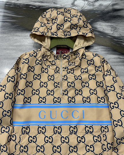 Gucci GG Nylon Logo Windbreaker Jacket – Beige/Blue