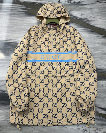 Gucci GG Nylon Logo Windbreaker Jacket – Beige/Blue