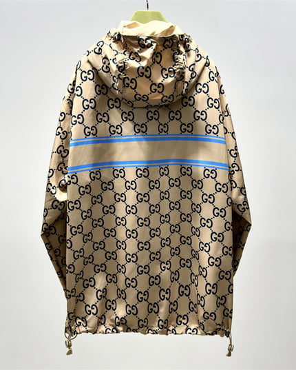 Gucci GG Nylon Logo Windbreaker Jacket – Beige/Blue