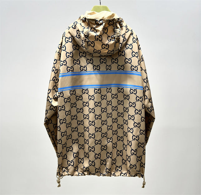Gucci GG Nylon Logo Windbreaker Jacket – Beige/Blue