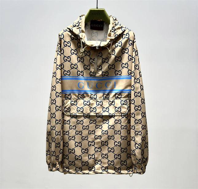 Gucci GG Nylon Logo Windbreaker Jacket – Beige/Blue