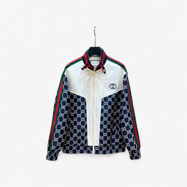 Gucci GG Nylon Track Jacket with Web Stripes – Navy & White