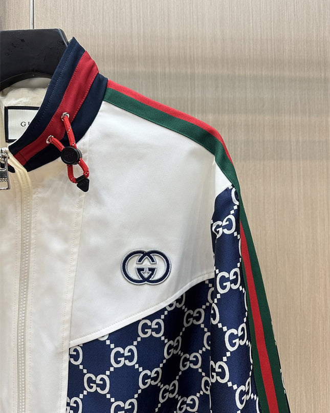 Gucci GG Nylon Track Jacket with Web Stripes – Navy & White