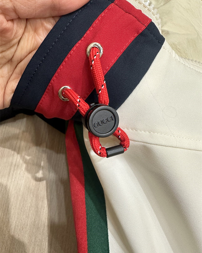 Gucci GG Nylon Track Jacket with Web Stripes – Navy & White