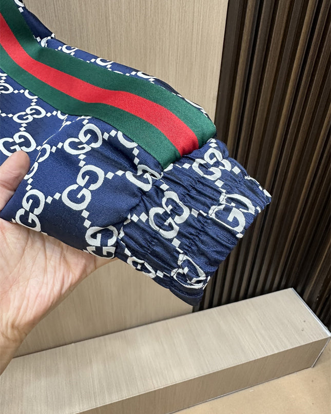 Gucci GG Nylon Track Jacket with Web Stripes – Navy & White