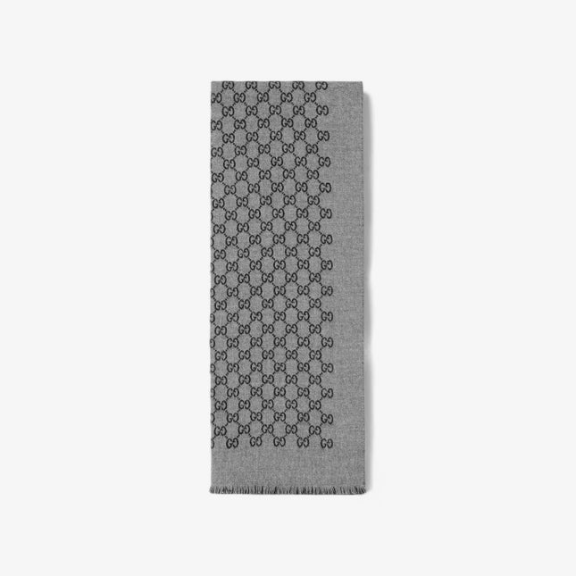 Gucci GG Pattern Wool Jacquard Scarf – Dark Grey & Black