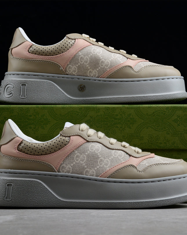 Gucci Platform Sneaker – Beige, Pink & Grey