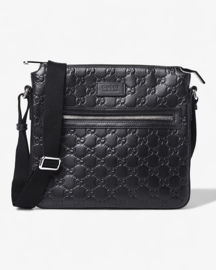 Gucci GG Signature Leather Messenger Bag 406410 – Black