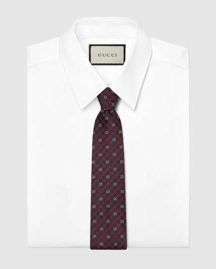 Gucci GG Silk Jacquard Tie – Navy & Red