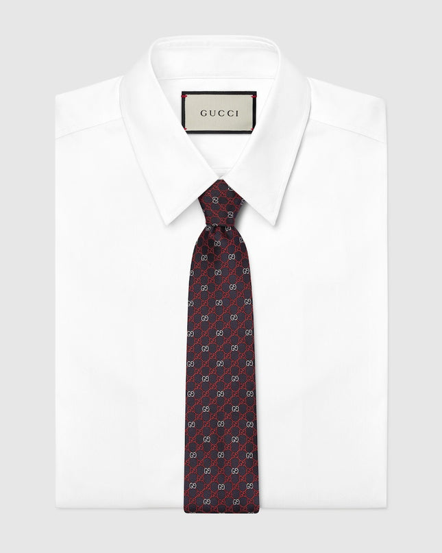 Gucci GG Silk Jacquard Tie – Navy & Red