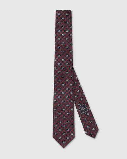 Gucci GG Silk Jacquard Tie – Navy & Red