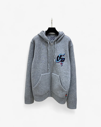 Gucci GG Snake Embroidered Zip Hoodie – Grey