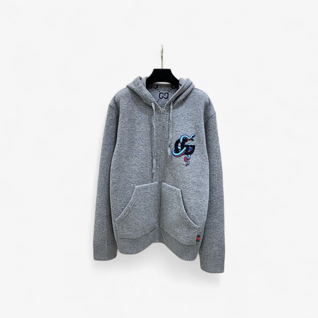Gucci GG Snake Embroidered Zip Hoodie – Grey