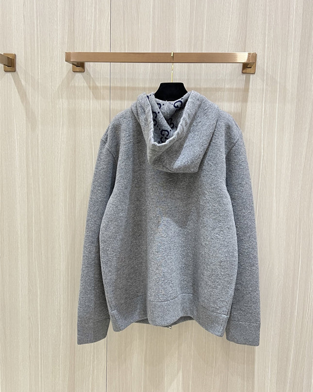 Gucci GG Snake Embroidered Zip Hoodie – Grey
