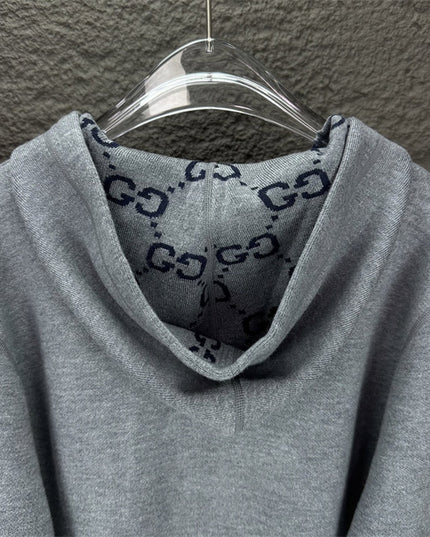 Gucci GG Snake Logo Zip Hoodie (Grey Cotton Jersey Sweatshirt)