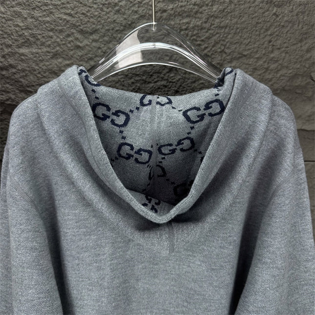 Gucci GG Snake Logo Zip Hoodie (Grey Cotton Jersey Sweatshirt)