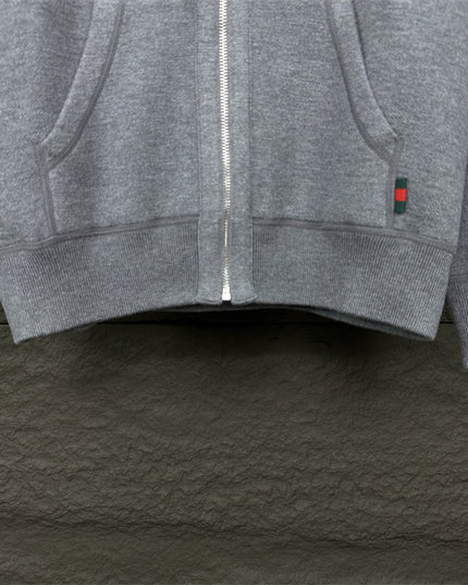 Gucci GG Snake Logo Zip Hoodie (Grey Cotton Jersey Sweatshirt)