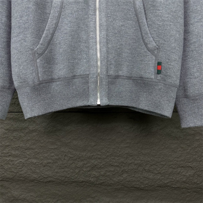 Gucci GG Snake Logo Zip Hoodie (Grey Cotton Jersey Sweatshirt)