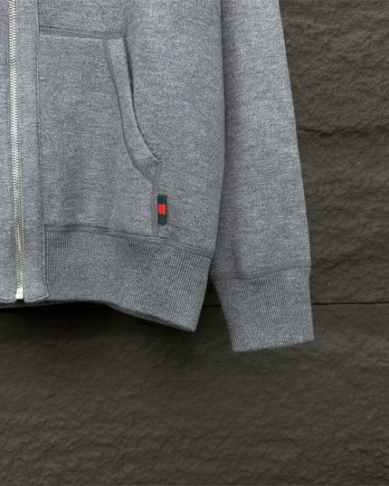 Gucci GG Snake Logo Zip Hoodie (Grey Cotton Jersey Sweatshirt)