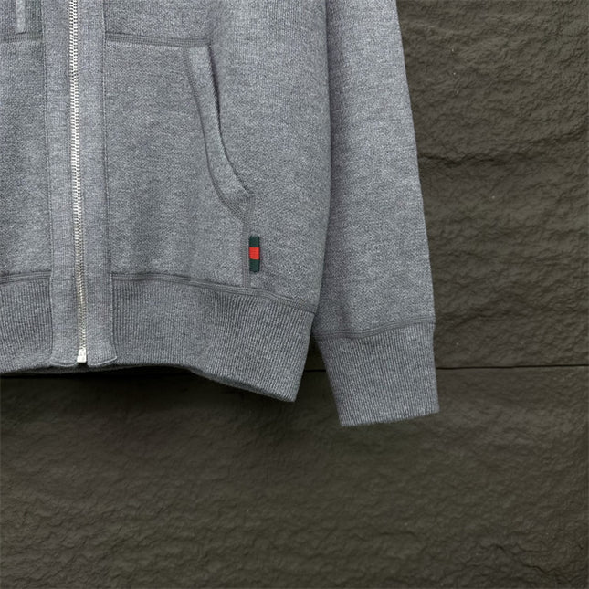 Gucci GG Snake Logo Zip Hoodie (Grey Cotton Jersey Sweatshirt)