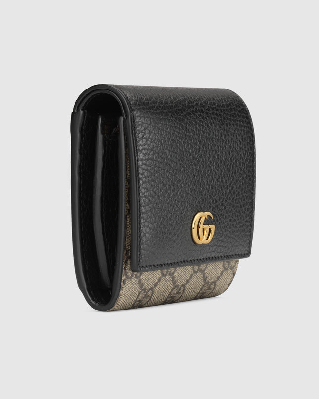 Gucci GG Supreme Canvas and Black Leather Compact Wallet