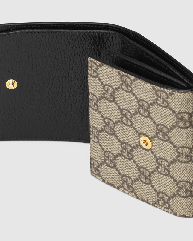 Gucci GG Supreme Canvas and Black Leather Compact Wallet