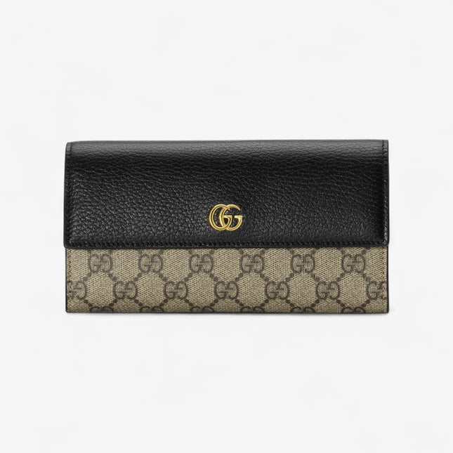 Gucci GG Supreme Canvas and Black Leather Continental Wallet
